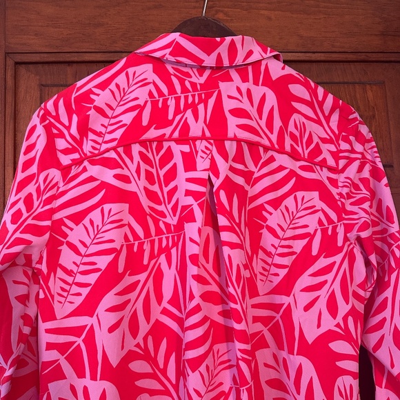 Coolibar Kitts Cover-up Shirt Dress UPF 50 in Pink/Red Leaves size S - Picture 9 of 11